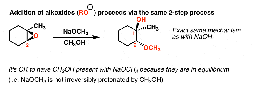 opening of epoxides with alkoxides ro occurs via sn2 reaction inversion at least substituted carbon