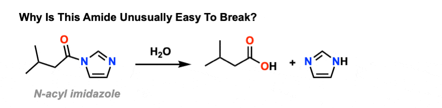 why-is-acylimidazole-such-an-easy-amide-to-cleave-can-be-cleaved-with-water-to-give-carboxylic-acid-and-imidazole