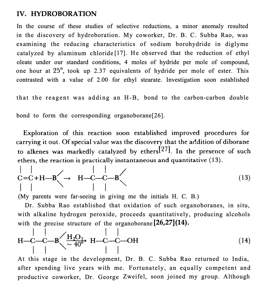 F-2-Hydroboration discovery H C Brown Nobel Lecture